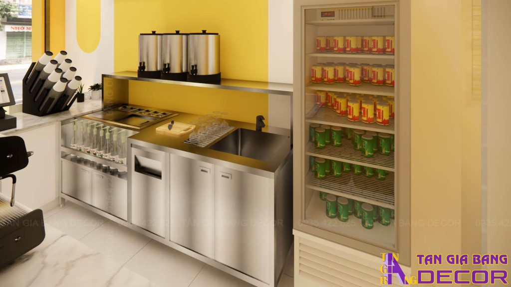 Nội thất quầy pha chế quán trà sữa T.S