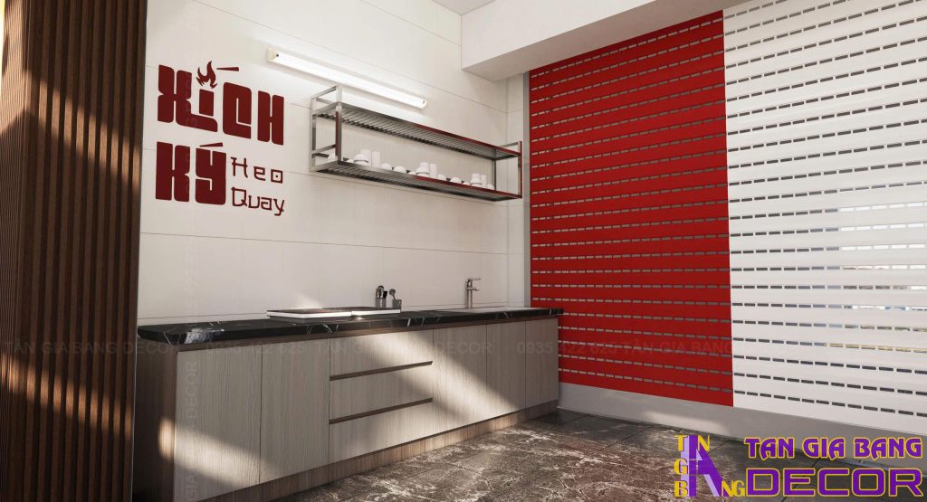 Thiết kế quán bánh mì Xích Ký màu đỏ hiện đại 5 Quầy bar tiệm bánh mì Xích Ký tại Quận 7