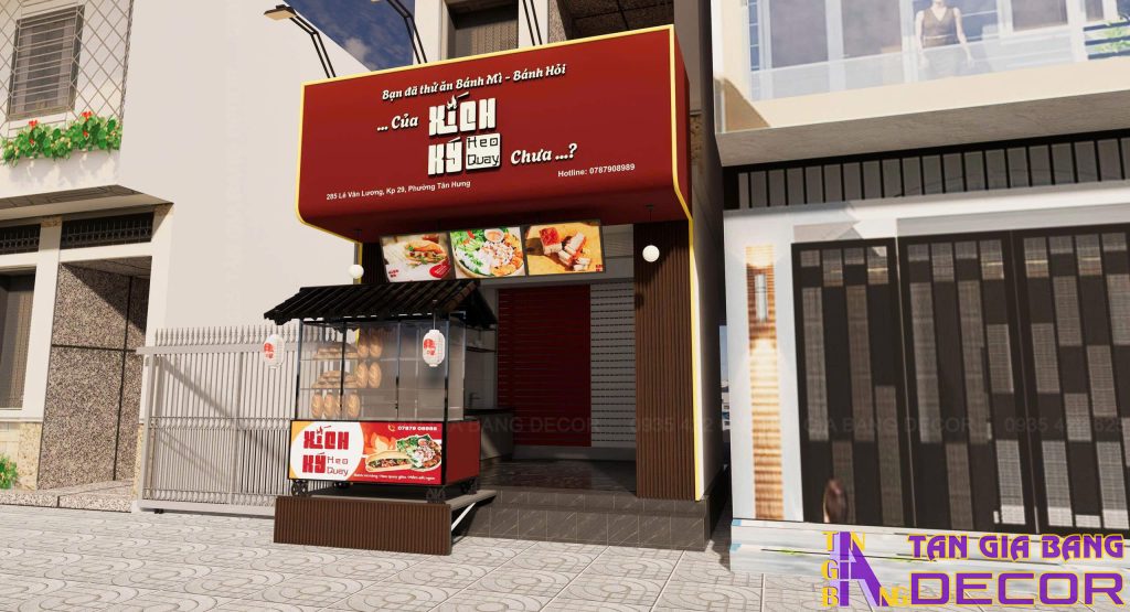 Thiết kế quán bánh mì Xích Ký màu đỏ hiện đại 9 Thi công quán bánh mì Xích Ký màu đỏ hiện đại