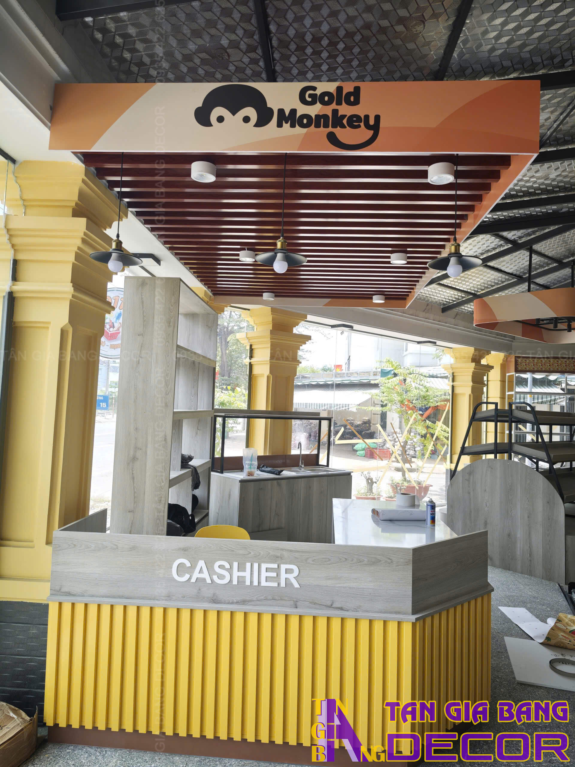 thi cong quay thu ngan sieu thi ket hop ca phe