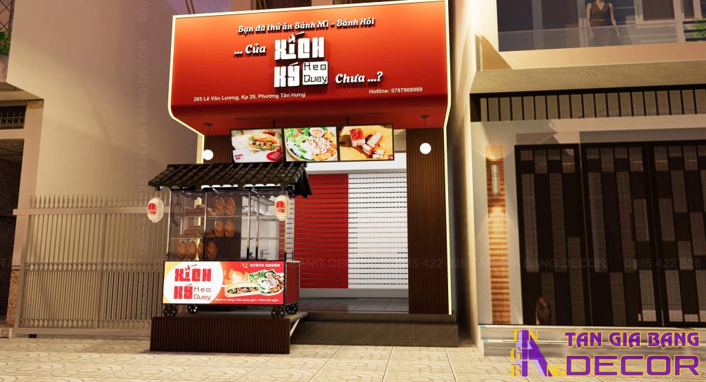 Thiết kế quán bánh mì Xích Ký màu đỏ hiện đại 6 Thiết kế bảng hiệu quán bánh mì Xích Ký tại Quận 7