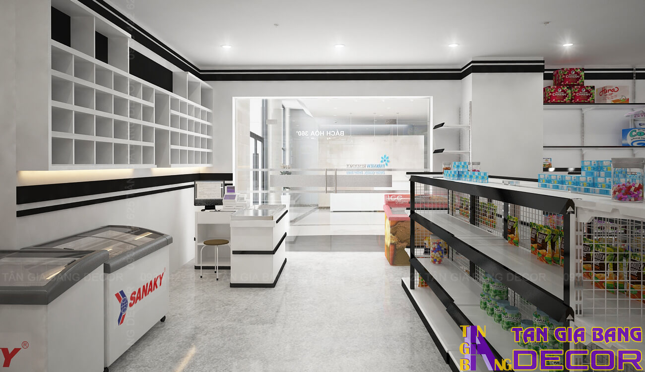 Thiết kế quầy thu ngân siêu thị mini