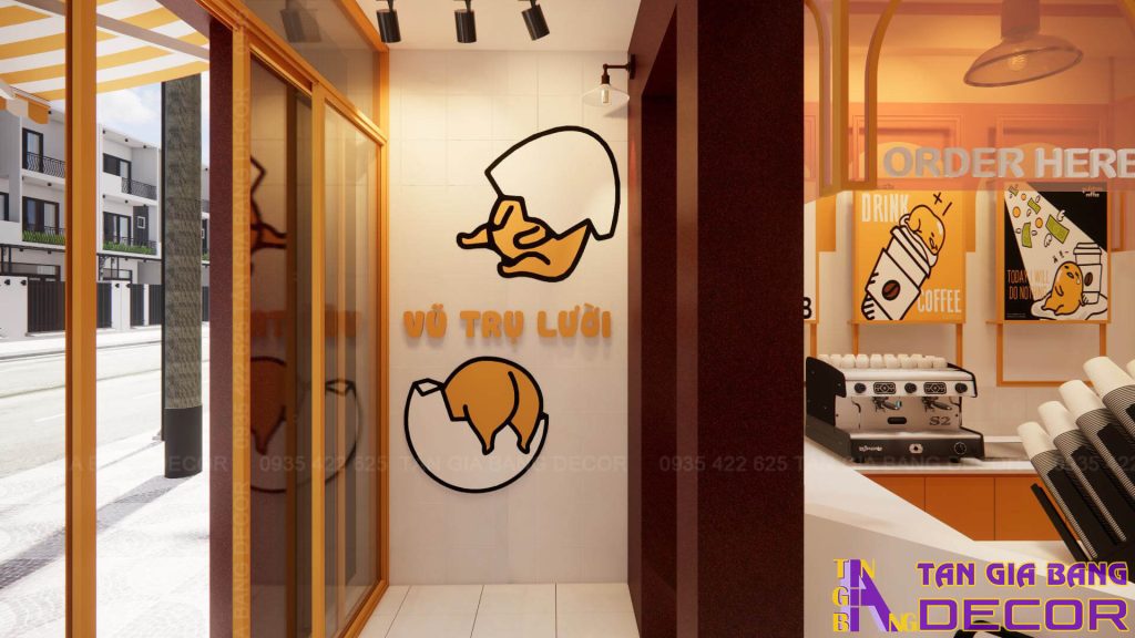 Trang trí quán trà sữa Trứng Lười