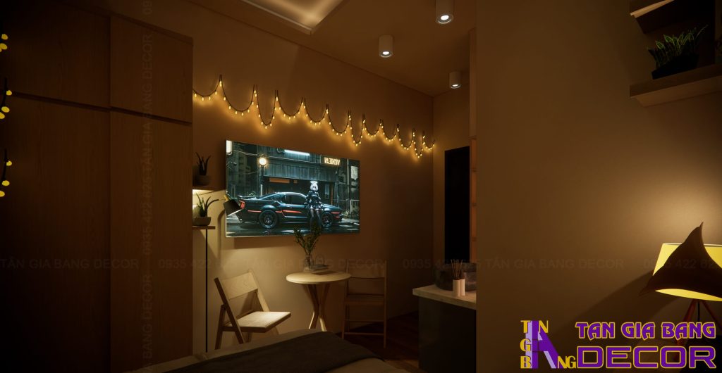 Ánh sáng phòng đơn tone vàng khách sạn Diễm Trang