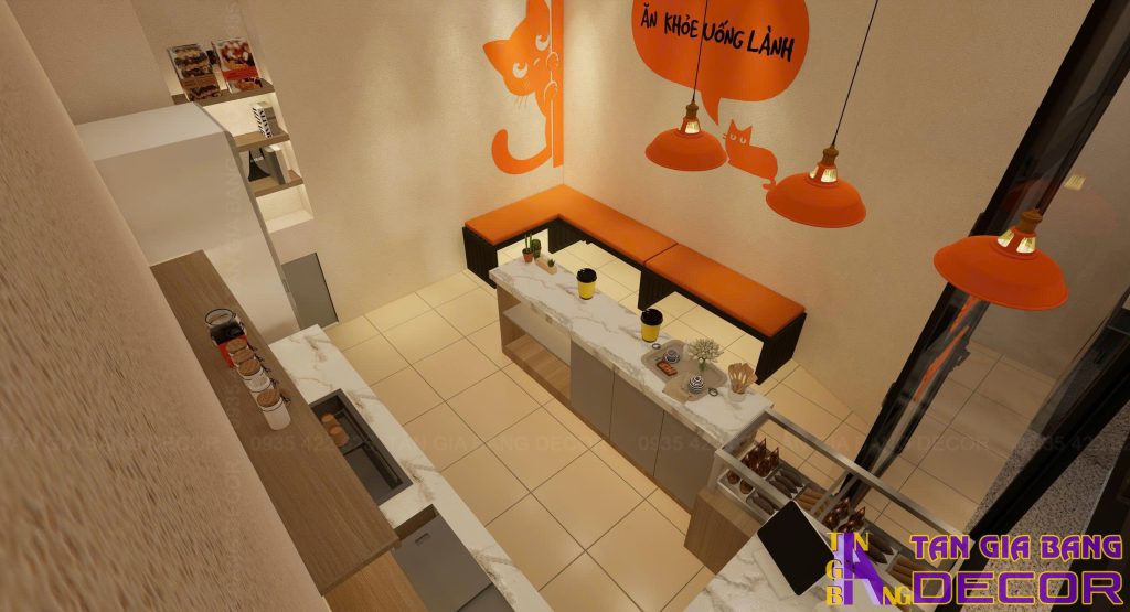 Bố trí nội thất quán trà sữa Ghiền