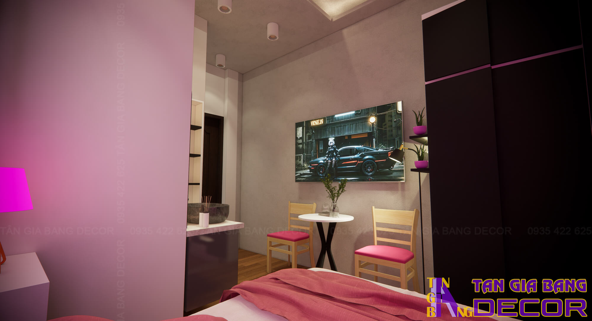 Nội thất phòng đơn tone hồng khách sạn Diễm Trang
