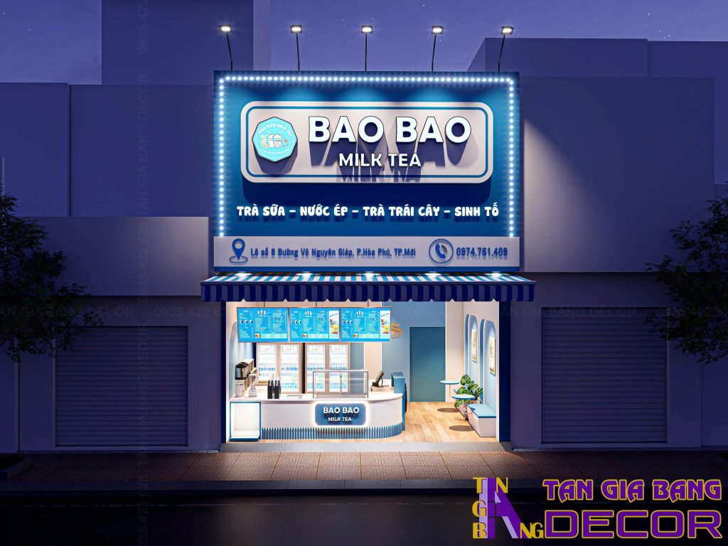Thiết kế bảng hiệu quán trà sữa Bao Bao ở Bình Dương
