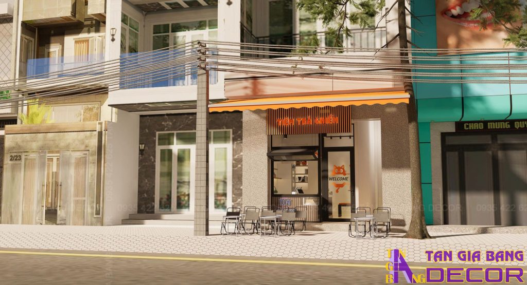 Thiết kế mặt tiền quán trà sữa Ghiền