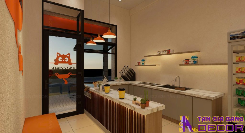 Thiết kế quầy order quán trà sữa Ghiền