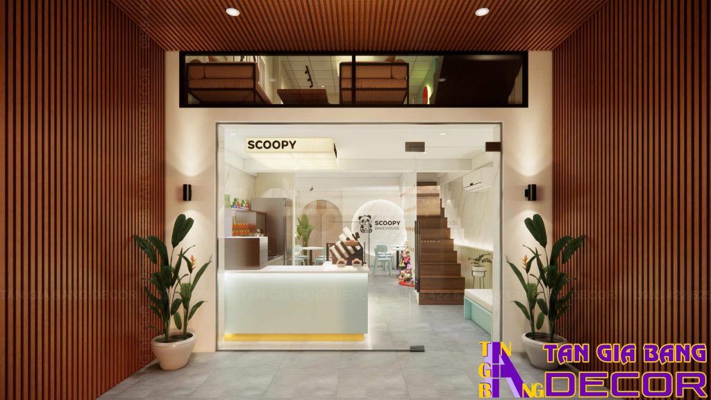 Thiết kế quán cà phê và tiệm bánh SCOOPY BAKEHOUSE 1 Ốp lam tường quán cà phê và tiệm bánh Scoopy Bakehouse