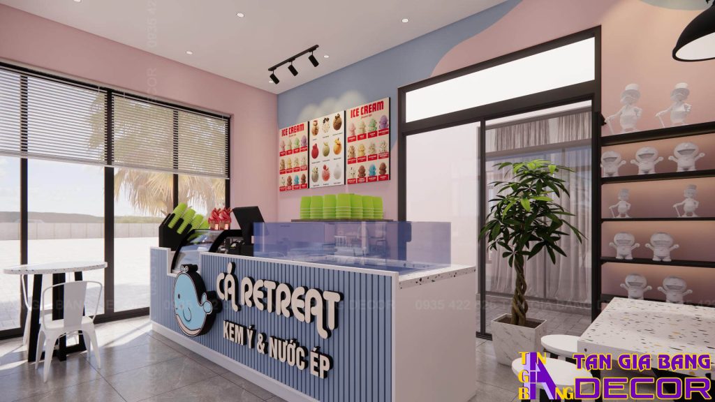 Quầy order quán kem nước ép Cá Retreat