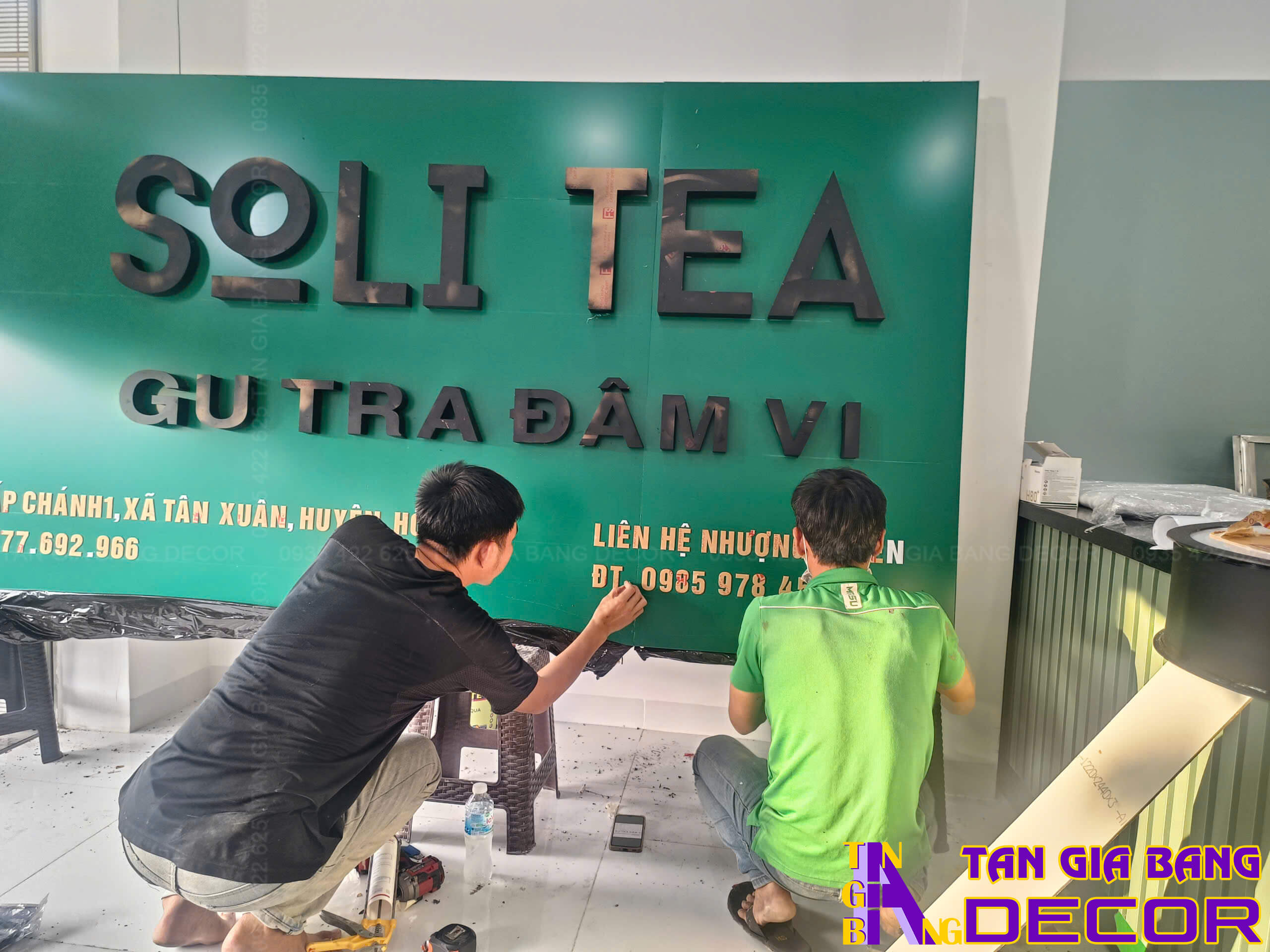 Thi công hoàn thiện tiệm trà Soli chi nhánh Hóc Môn 1 thi cong bang hieu tiem tra soli