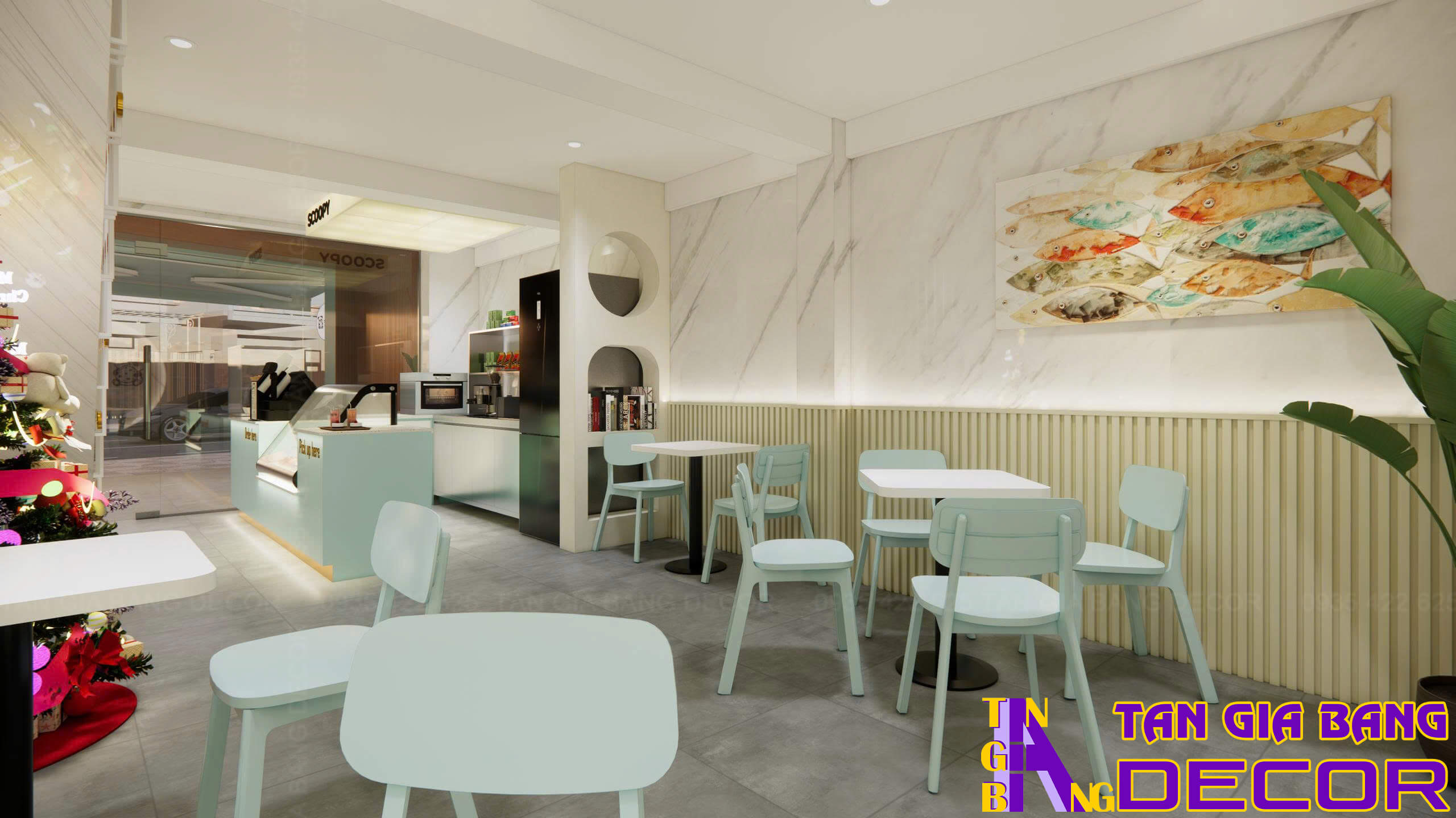 Thiết kế nội thất tầng trệt quán cà phê và tiệm bánh Scoopy Bakehouse