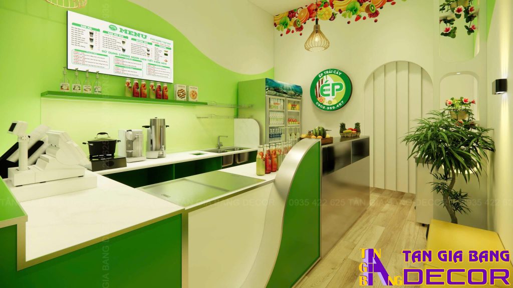 Thiết kế quầy bar tiệm nước trái cây sinh tố ÉP