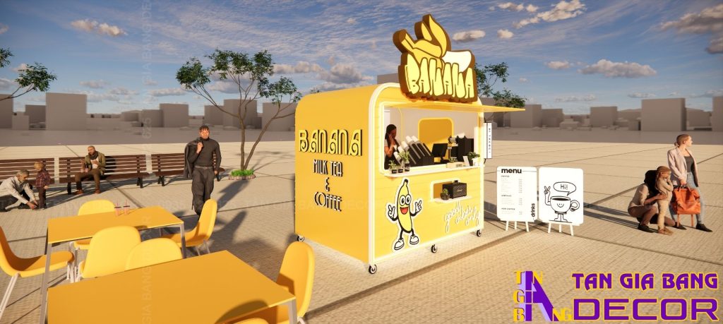 Thiết kế quầy kiot Banana tone vàng nổi bật