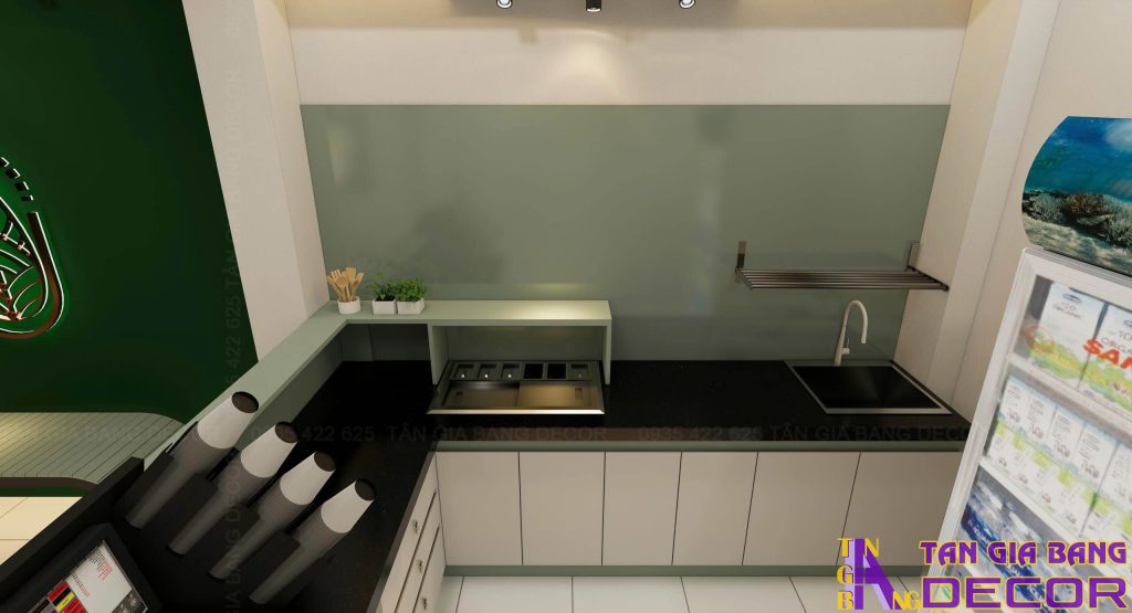 Thiết kế quầy pha chế tiệm trà Soli ở Hóc Môn