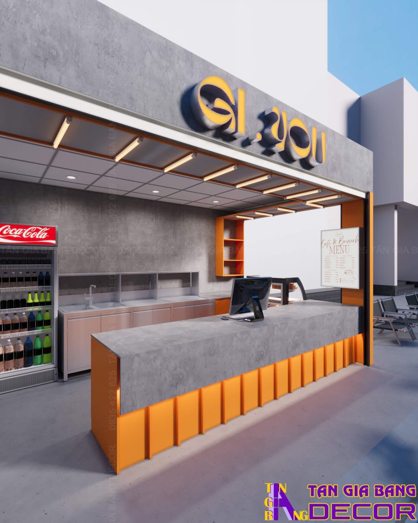 Ánh sáng quầy kiosk tone xám sang trọng