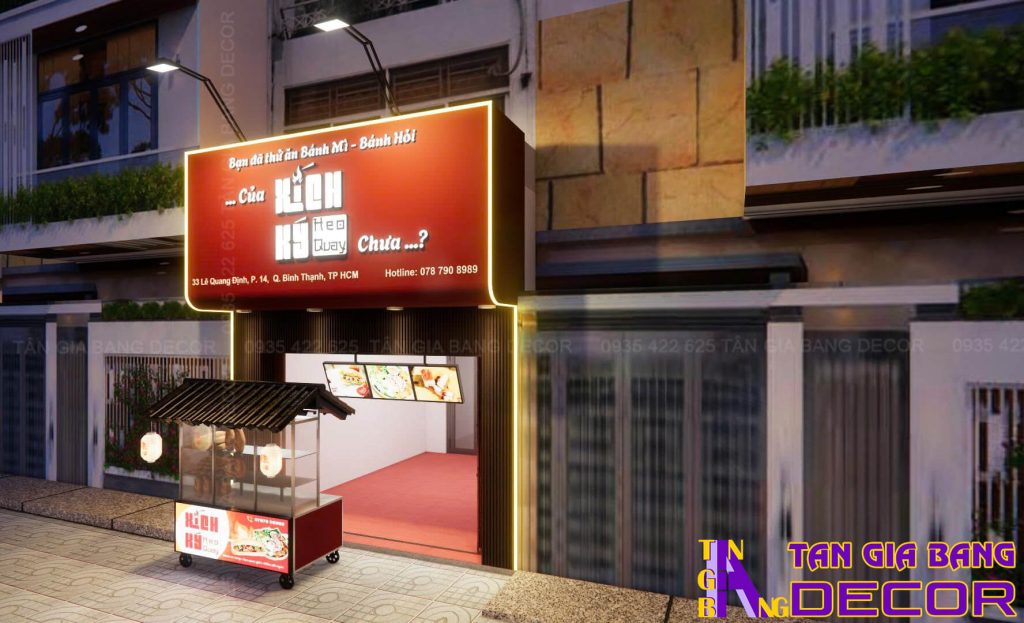 Thiết kế quán bánh mì Xích Ký màu đỏ hiện đại 4 Bảng hiệu tiệm bánh mì - bánh hỏi Xích Ký ở Bình Thạnh
