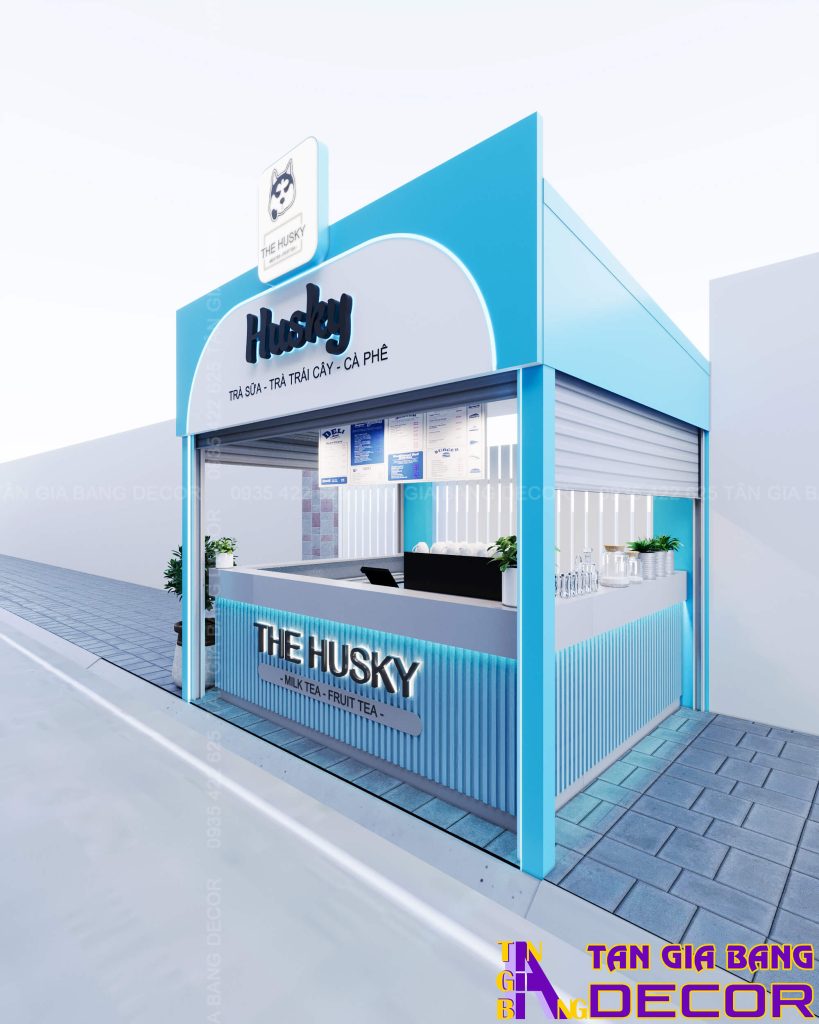 Nội thất quầy kiosk trà sữa The Husky tại Nhơn Trạch
