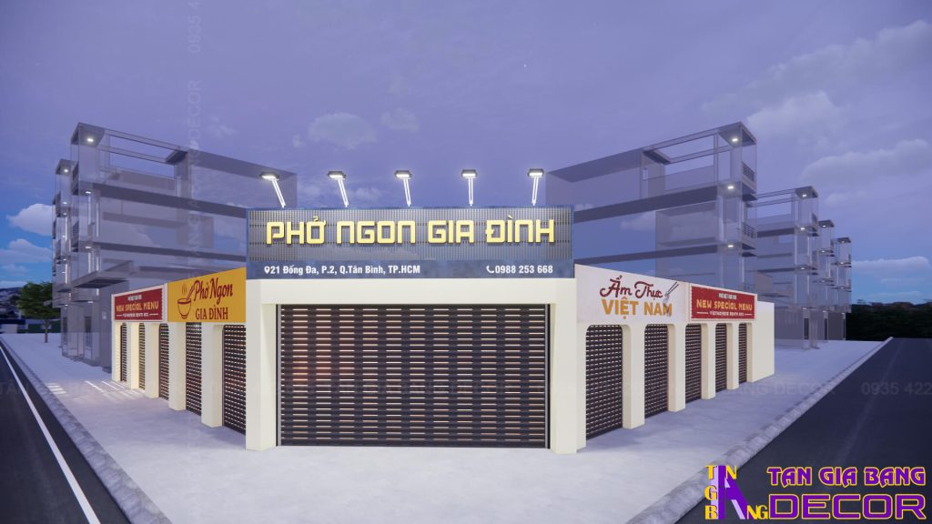 Thiết kế mặt tiền quán Phở Ngon Gia Đình