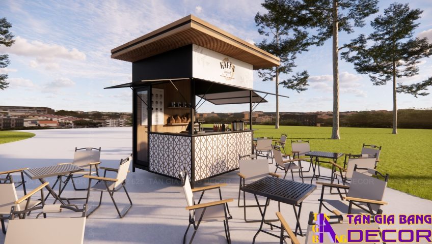 Thiết kế quầy kiosk Kaffa tối giản