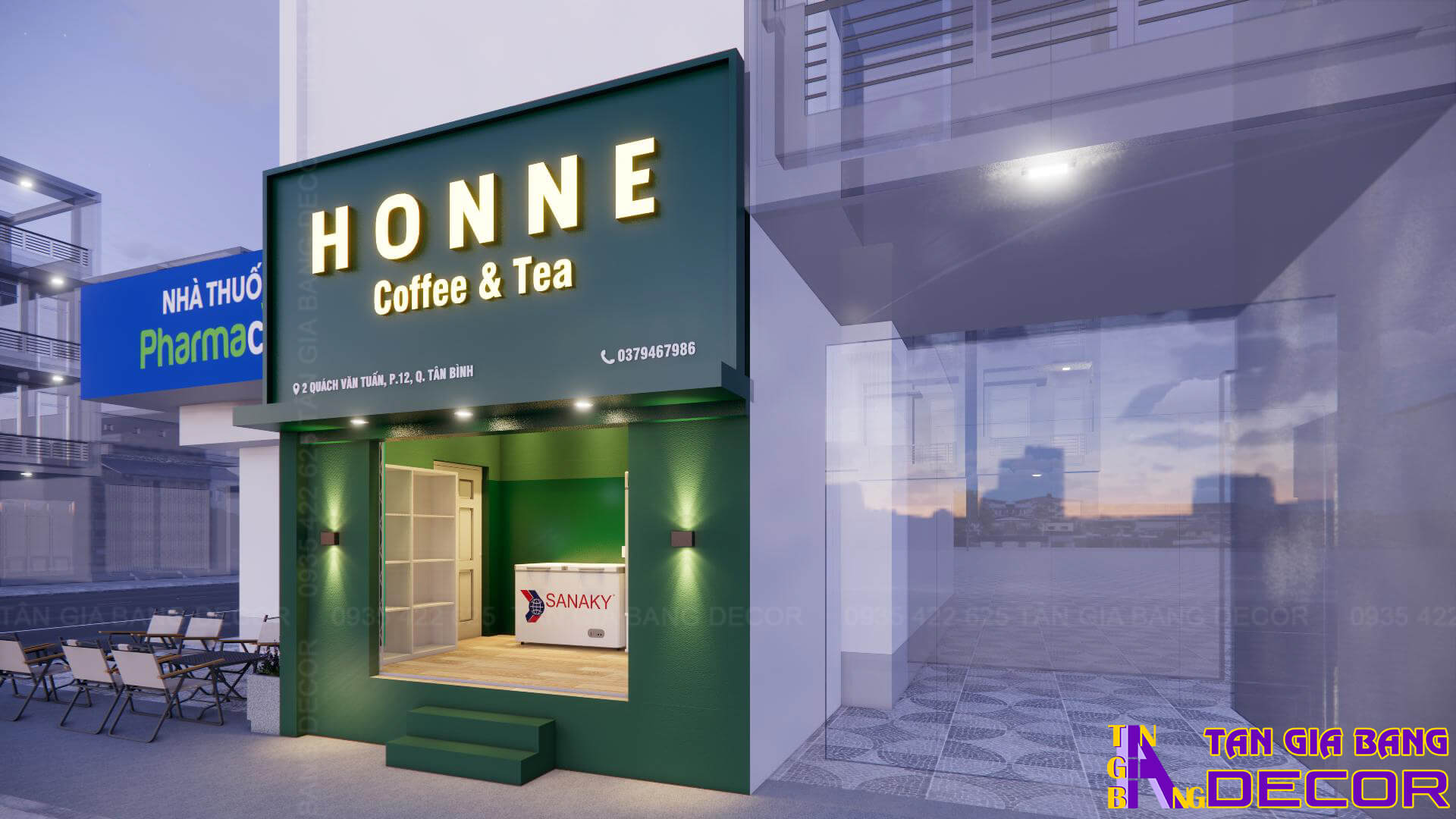 Thiết kế bảng hiệu quán cafe 10m2 HONNE ở Tân Bình