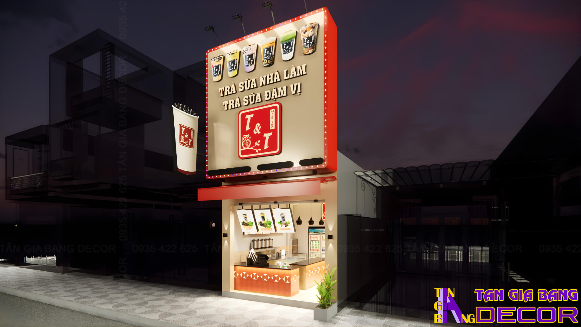 Thiết kế bảng hiệu quán trà sữa TT ở Bình Dương
