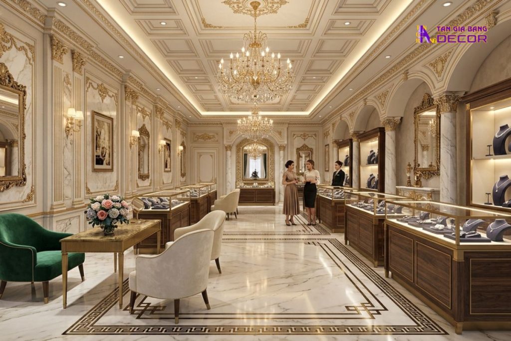 Cẩm nang toàn diện: Thiết kế & Thi công nội thất Showroom 11 Showroom Sang trọng (Luxury/Neo Classic)