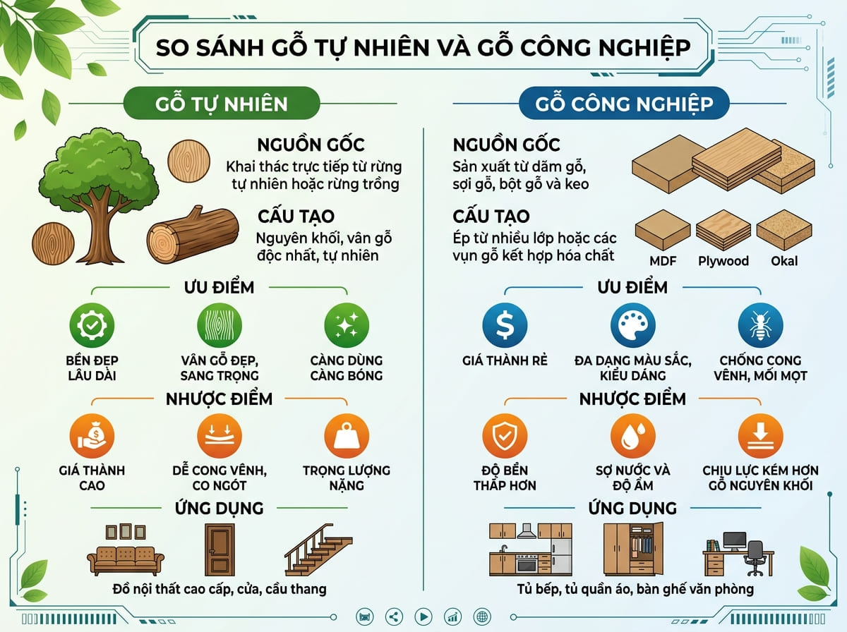 So sánh gỗ tự nhiên và gỗ công nghiệp