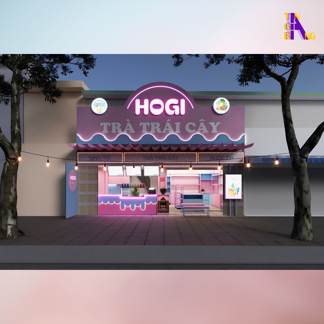 Thiết kế nội thất Quán trà sữa HOGI tại Bình Thạnh 9 decor quan tra trai cay hogi 2