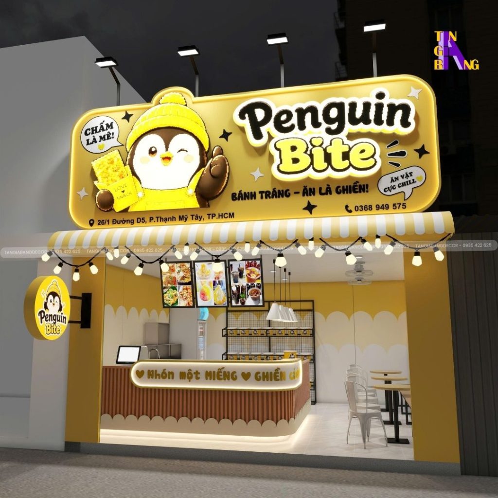 thiet ke quan an vat Penguin Bite