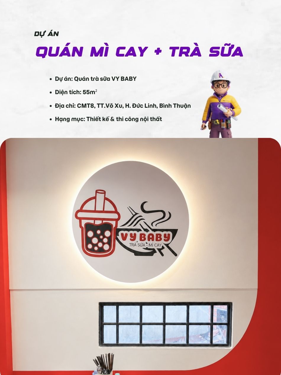 Thi công quán trà sữa – mì cay VY BABY tại Bình Thuận 1 du an thi cong quan mi cay vy baby