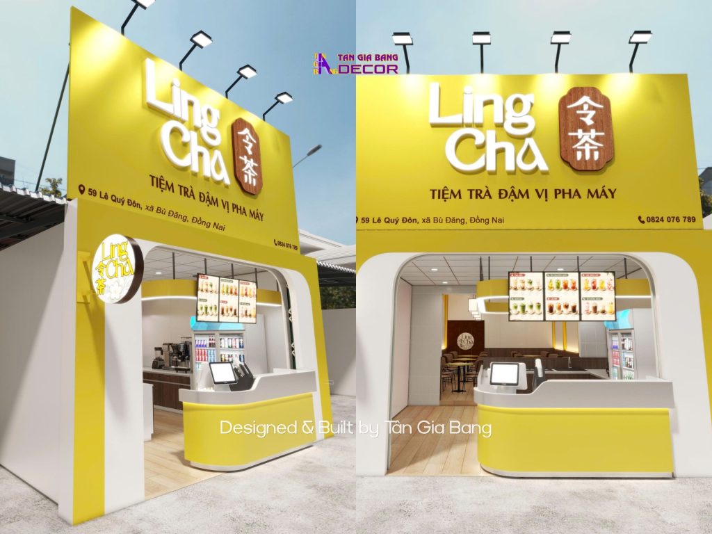 Thiết kế nội thất quán trà sữa Ling Cha tại Đồng Nai 4 thiet ke bang hieu quan tra sua lingcha 3